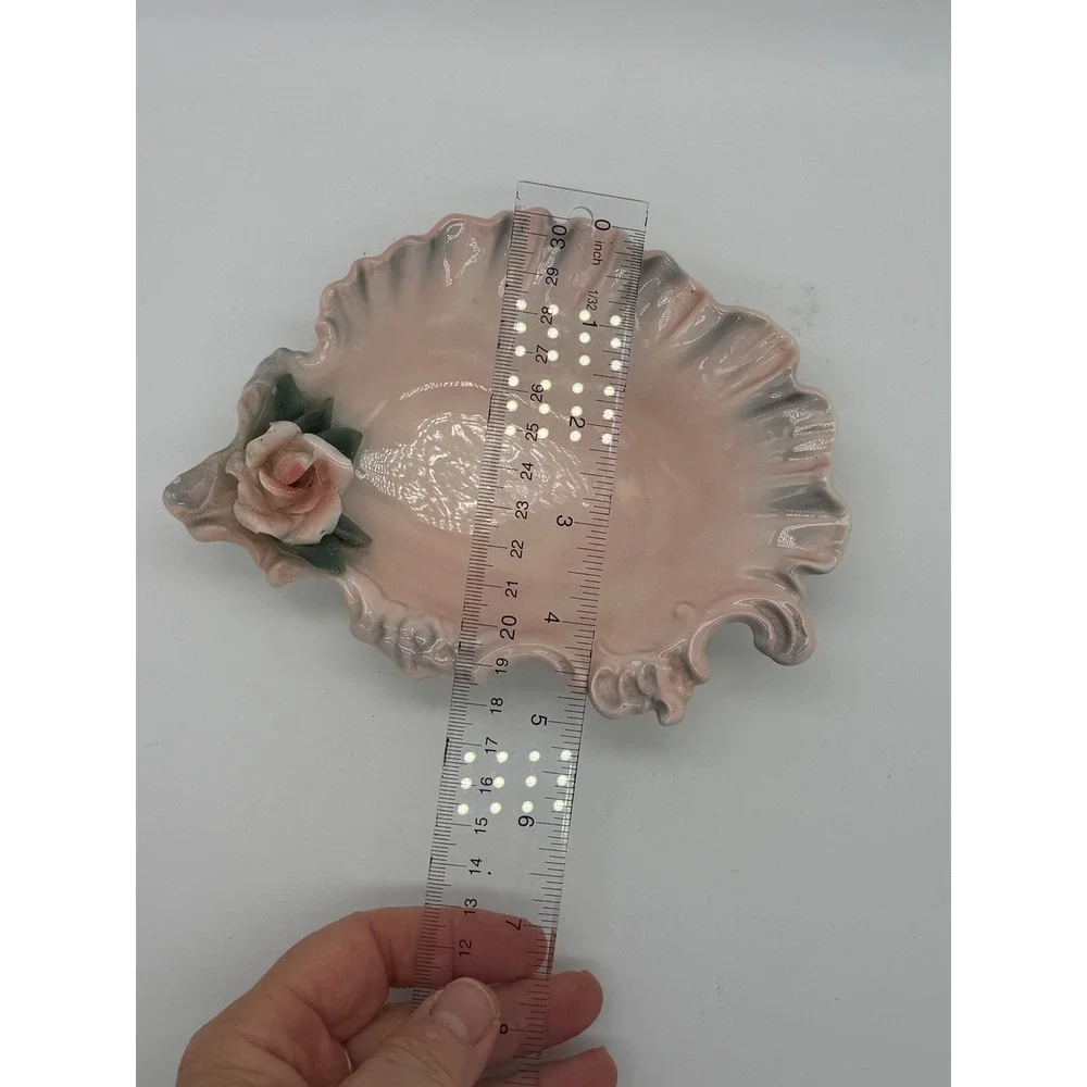 Florence Ceramics Trinket Dish Pink Shell Rose Pasadena CA Vintage Good